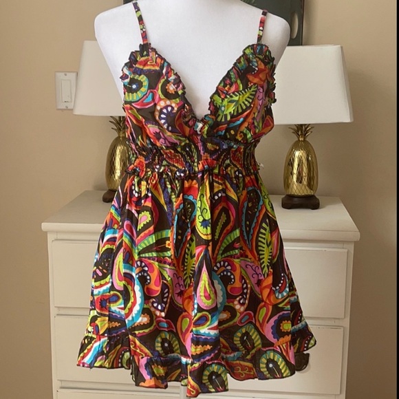 Buckhead Betties Pizazz Paisley Print Cami L Cotton Brown Vibrant Multicolor NWT - Picture 2 of 16